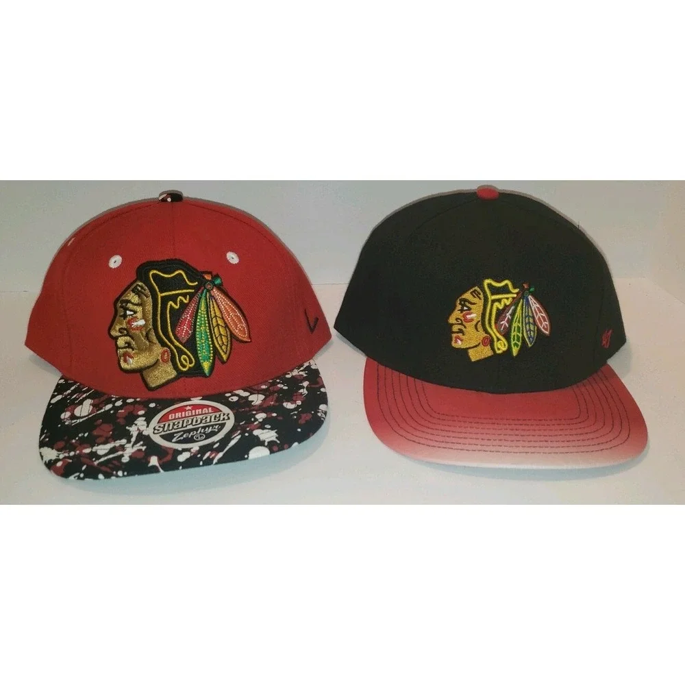 Lot of 2 CHICAGO BLACKHAWKS Hats Caps - Snapback Zephyr and 47